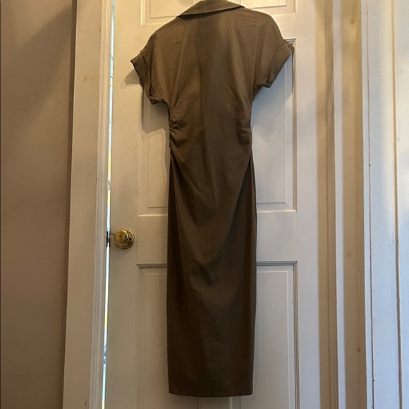 NWT Zara Linen Olive Button-Down Dress - Picture 9 of 9